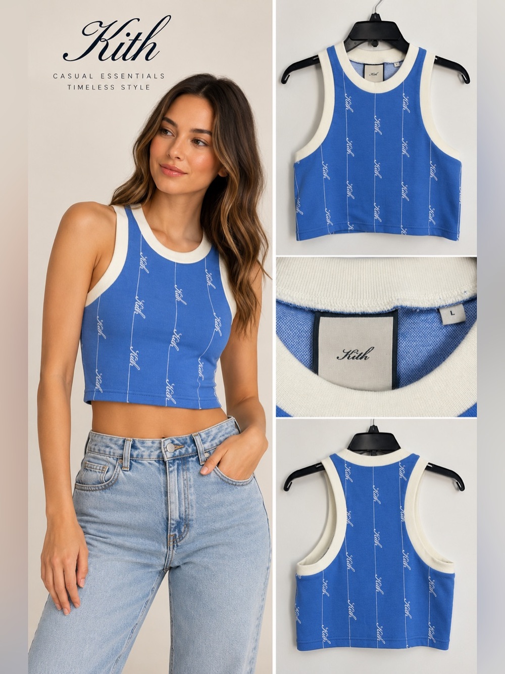 Kith Women Blue Monogram Logo Cropped Tank Top Size Large